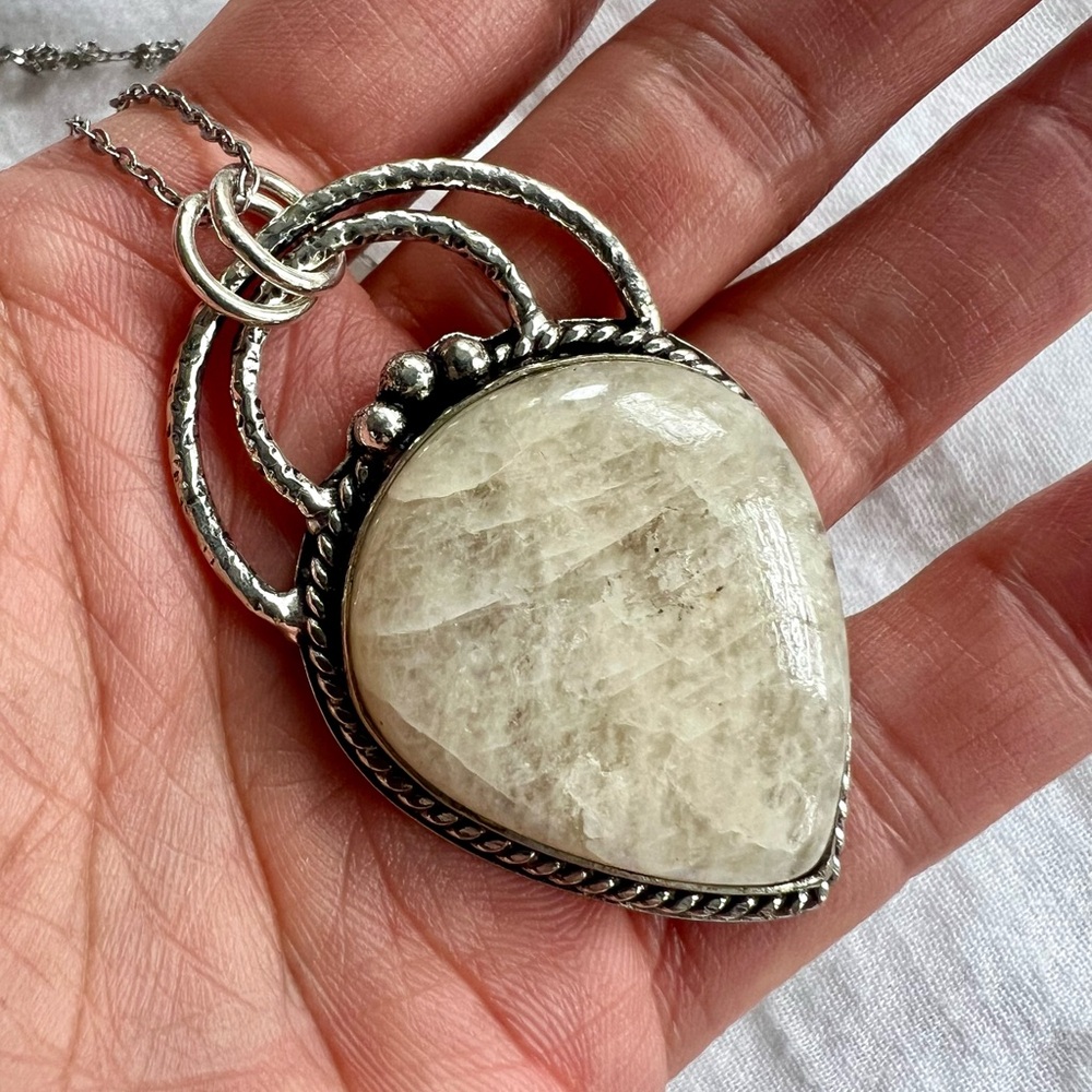 925 Heart + Solar Chakra Peach Moonstone Pendant Necklace